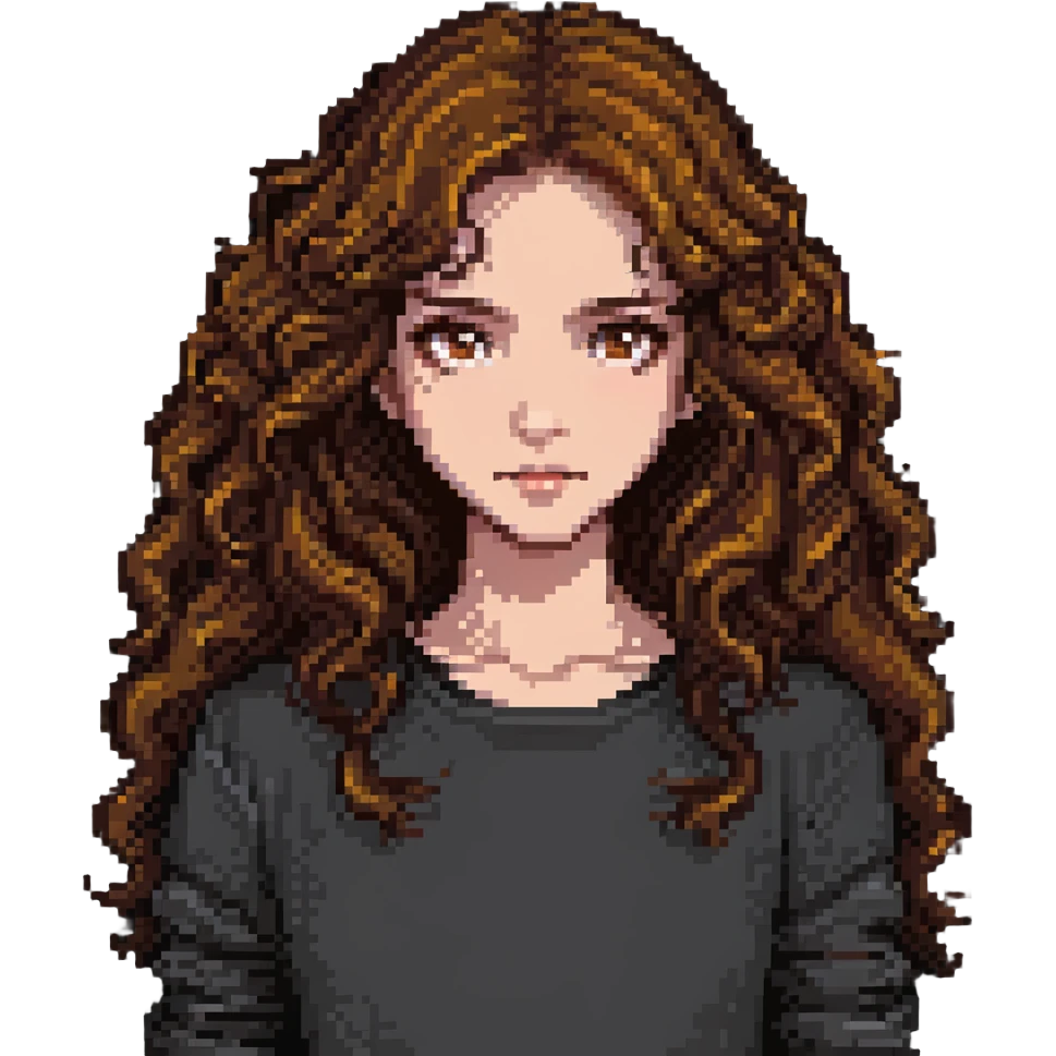 brown girl with wavy hair and brown eyes emoji