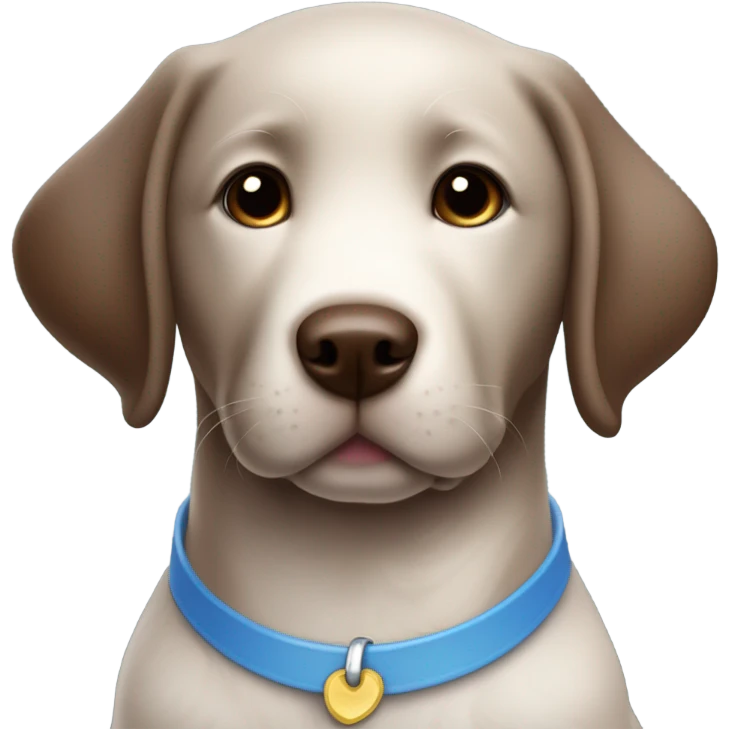 Chocolate labrador adorable little puppy with small white fur on chest and cute blue collar emoji