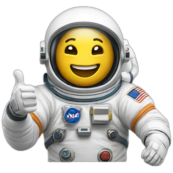An astronaut doing a spacewalk with a thumbs up and a smile emoji