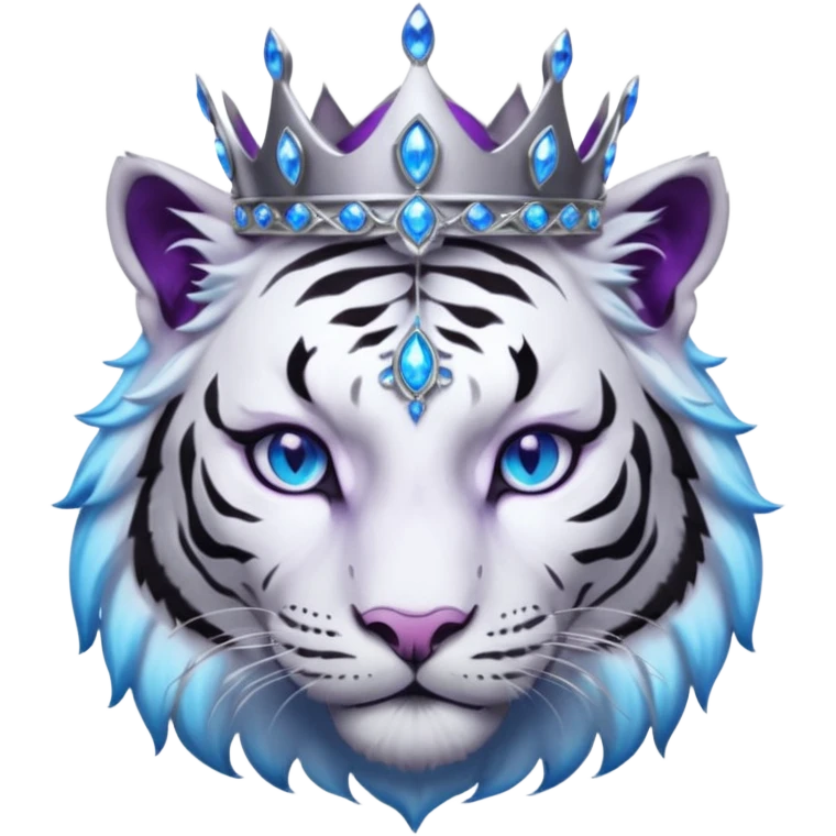 ESO Female white/black tiger khajiit leader of the umbral rose, glowing blue eyes, glowing blue 'third eye' gem; purple gemmed silver crown/tiara emoji
