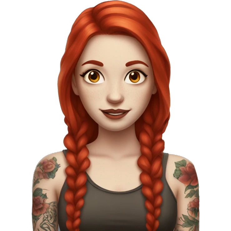 Beautiful girl with white skin, long red hair and tattoos emoji