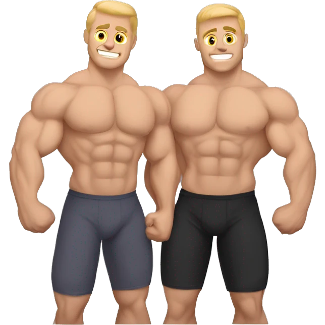 Muscular Caucasian gay bodybuilders wrestling emoji