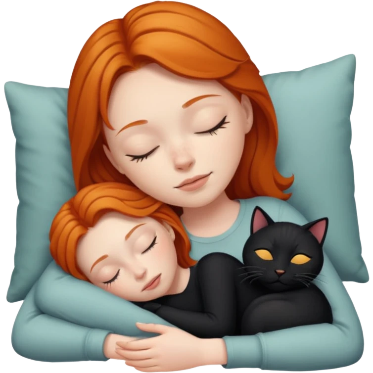 Ginger Girl sleeping with black cat emoji