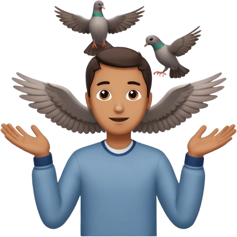 man open arms looking at a flying pigeon emoji