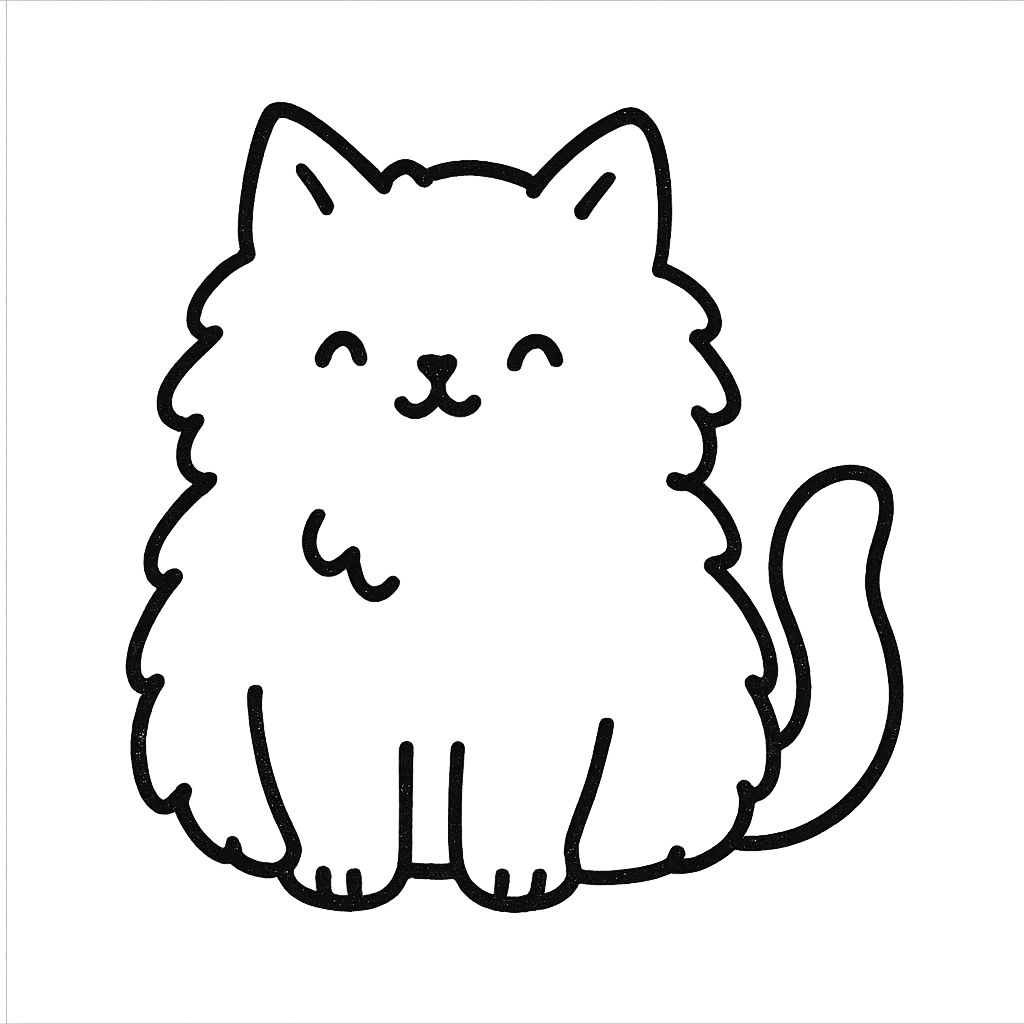 cute fluffy cat hand drawn outlined icon emoji