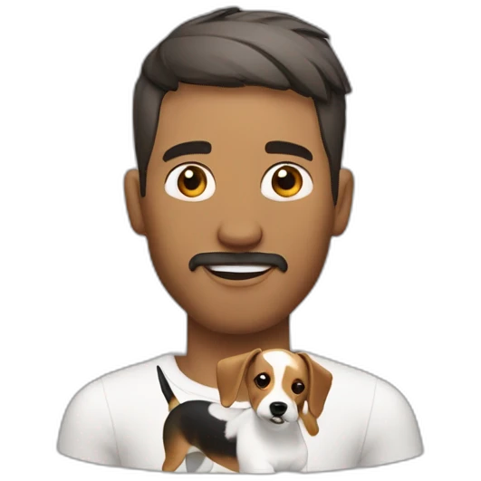 Man with modern hair cut with no t-shirt with jack russell terrier dog emoji