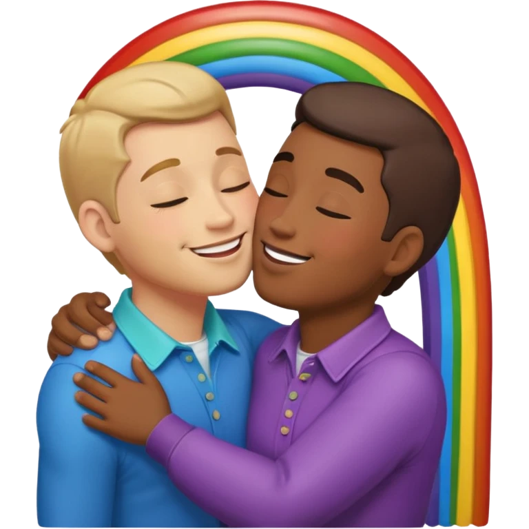 make 2 seductive men kissing and holding flying on a rainbow emoji