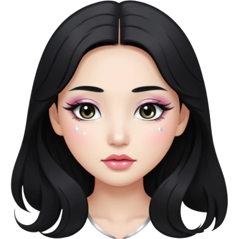 asian long black hair silver grey eyes glossy lips glittery white eyeshadow girl emoji