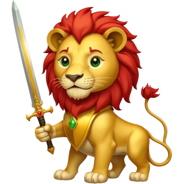 A lion with a sword and the sun on top of it and on the top green and bottom red emoji