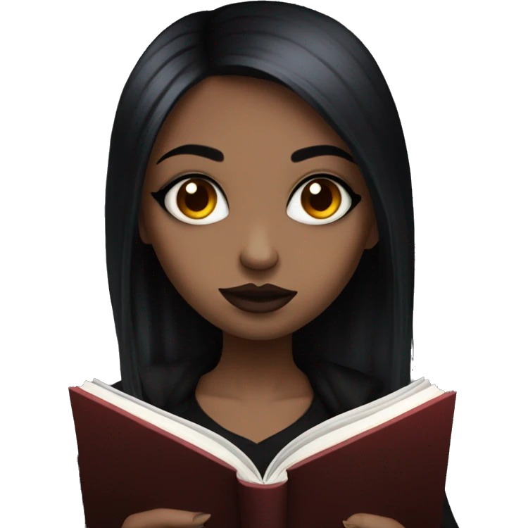 goth girl with black and red hair reading a book emoji
