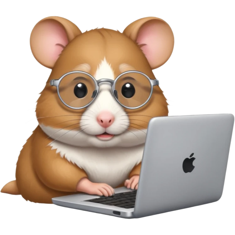 Silver-rimmed, bespectacled front hamster working on a laptop emoji