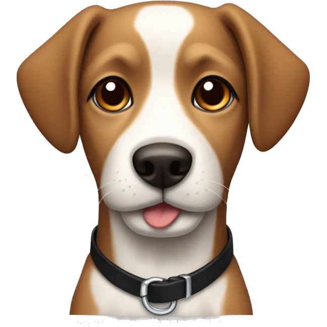 Small brown and white dog with short floppy ears and short snout and black collar emoji