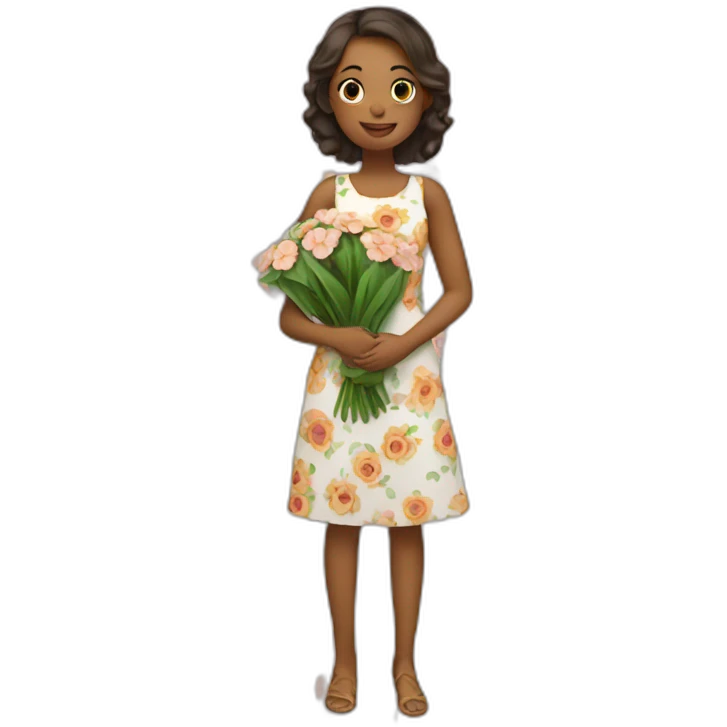 a girl wearing floral dress holding flowers emoji