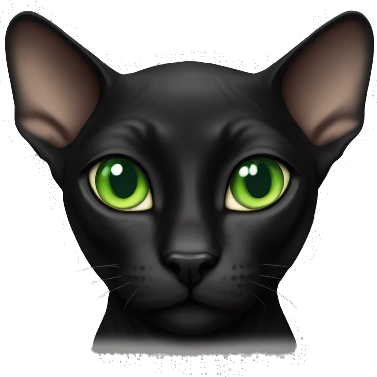 Black Sphinx cat with green eyes  emoji