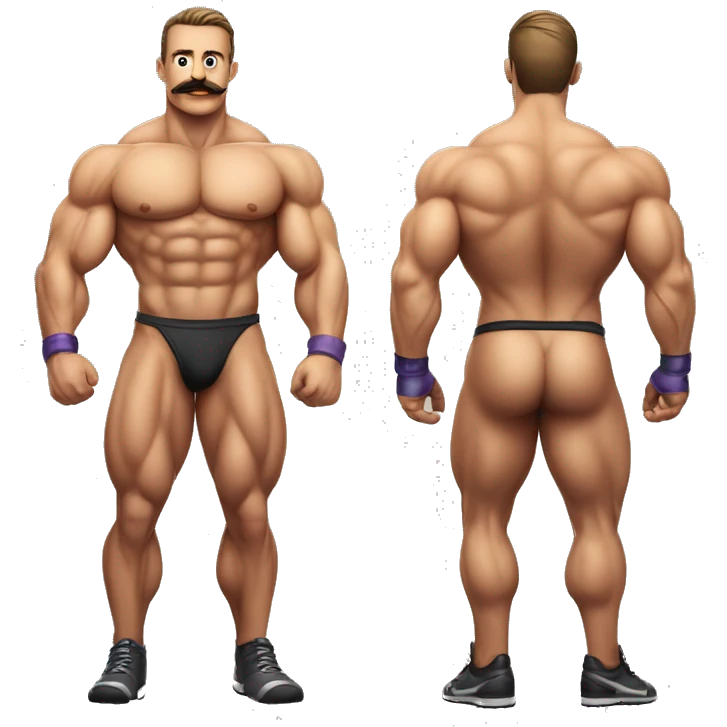 Muscular gay bodybuilder with mustache bikini realistic emoji