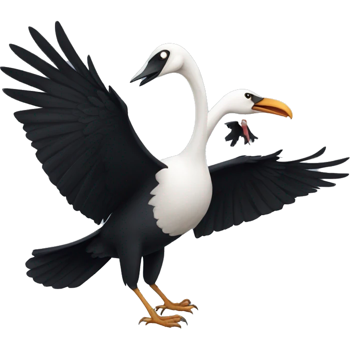 a crow fighting a swan emoji