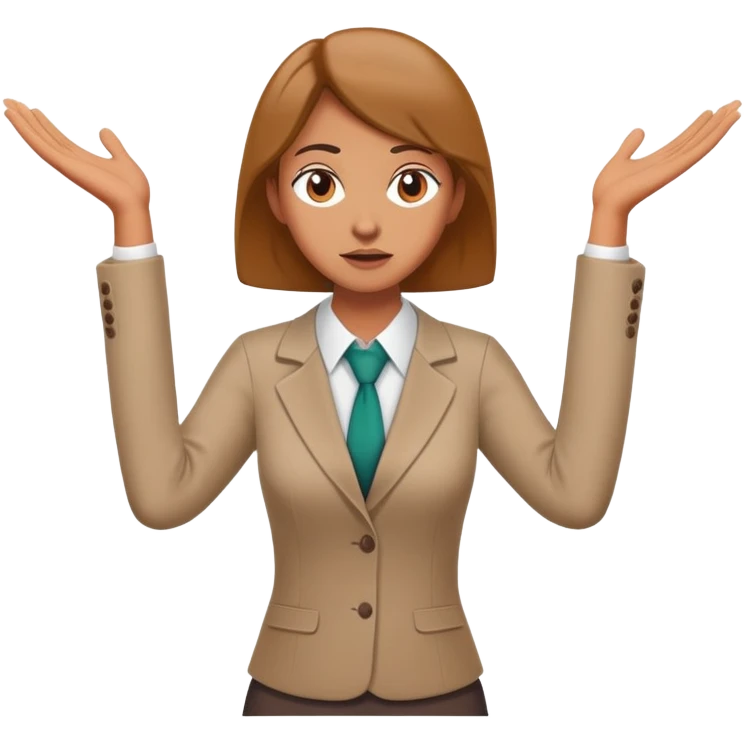 Puzzled female accountant spreading her arms to the sides emoji