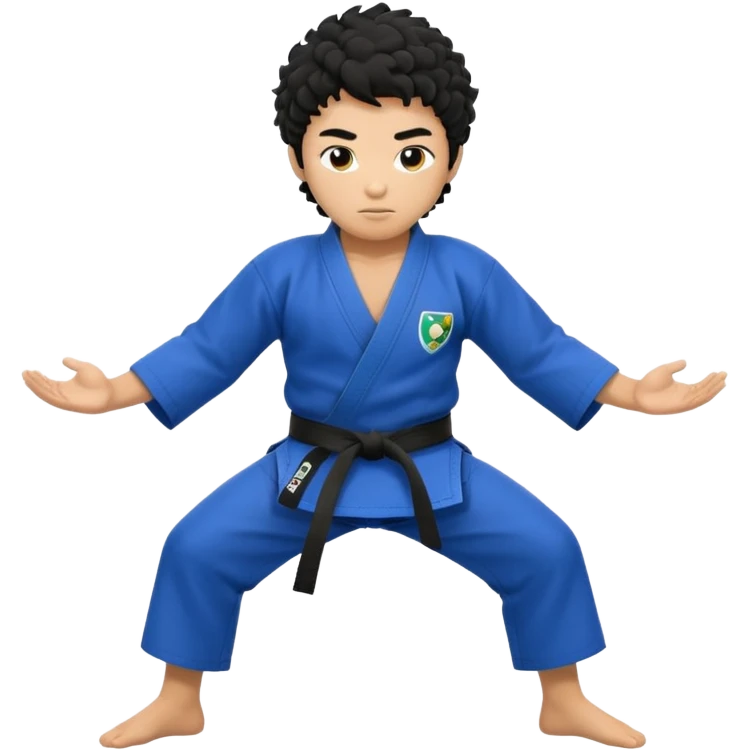 An Asian blue belt man with a bit curly hair doing Brazilian jujitsu emoji
