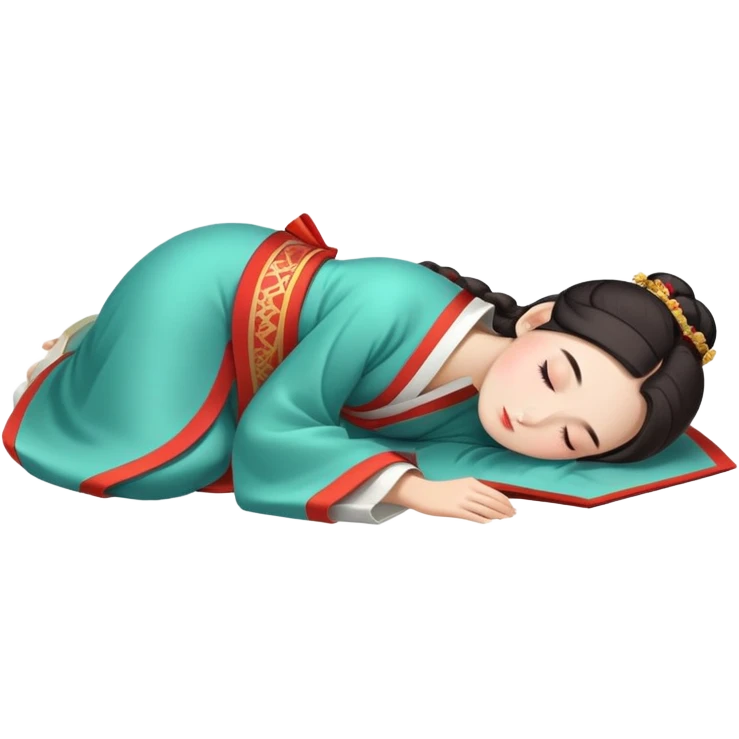 Beautiful girl in Hanfu lying on the ground sleeping emoji