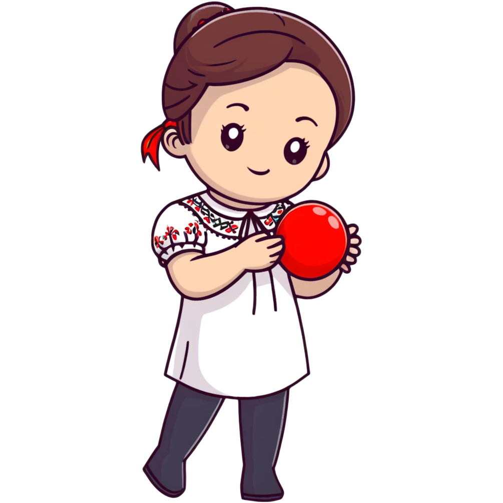 Ukrainian young girl in a white embroidered shirt holds a red ball of thread in her hand emoji