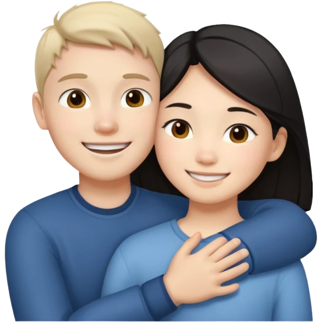Asian girl hugging white boy emoji