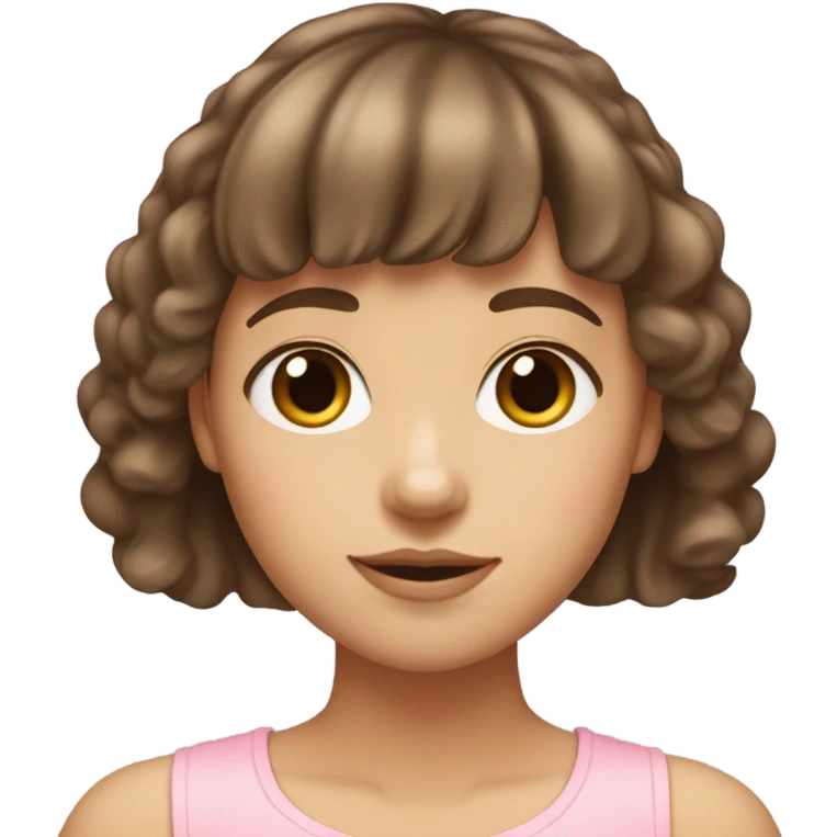 Woman 22 years old, Brown hair with bangs and light Eyes - Girly Pink aesthetic emoji