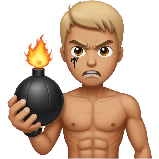 Angry man holding a fake bomb emoji