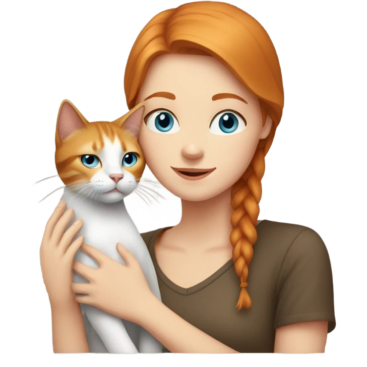 Ginger straight hair and blue eyes woman peting cat emoji