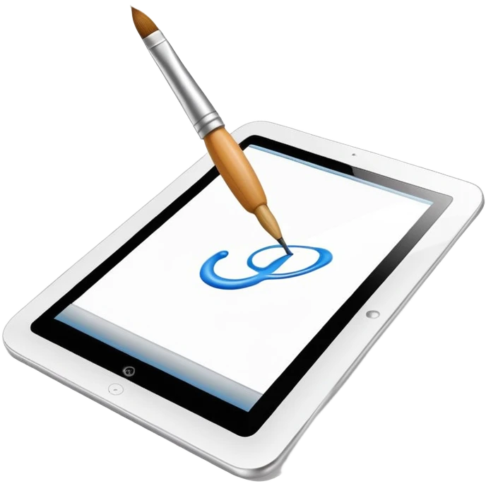 digital tablet paintbrush hovering above a smooth vector curve emoji