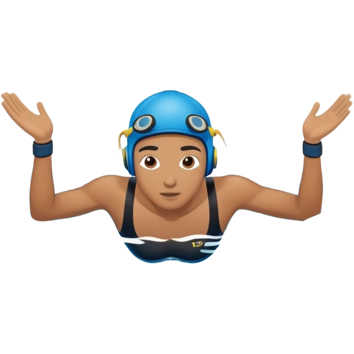 determined pool diver dives into a pool of confidence blue water underneath  emoji