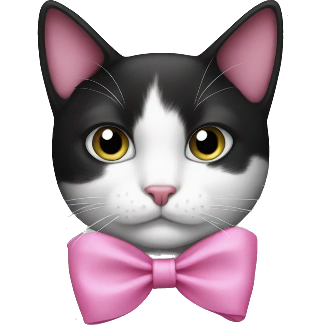 black and white cat with a pink bow emoji