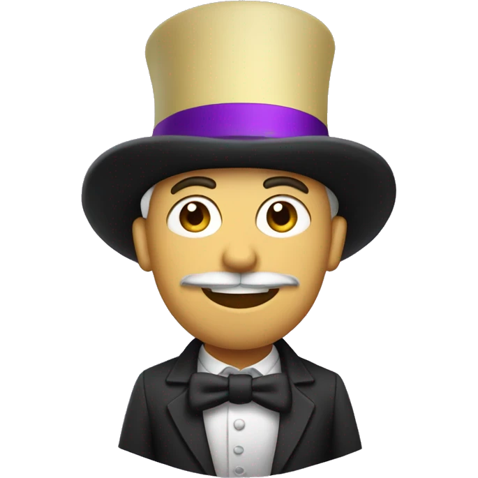 Man holding a leek in his hand, wearing a top hat with a purple band emoji