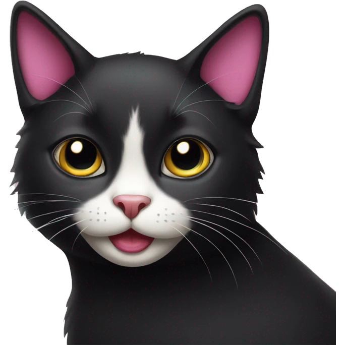 luxurious black cat with white patch and pink mouth emoji