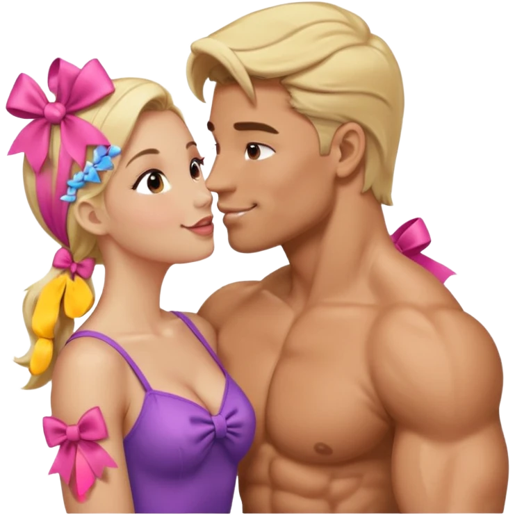  الرجل يقبل فتاه الرجل لديه عضلات وابيض اللون والفتاة شقراء لطيفة على رأسها فيونكة emoji