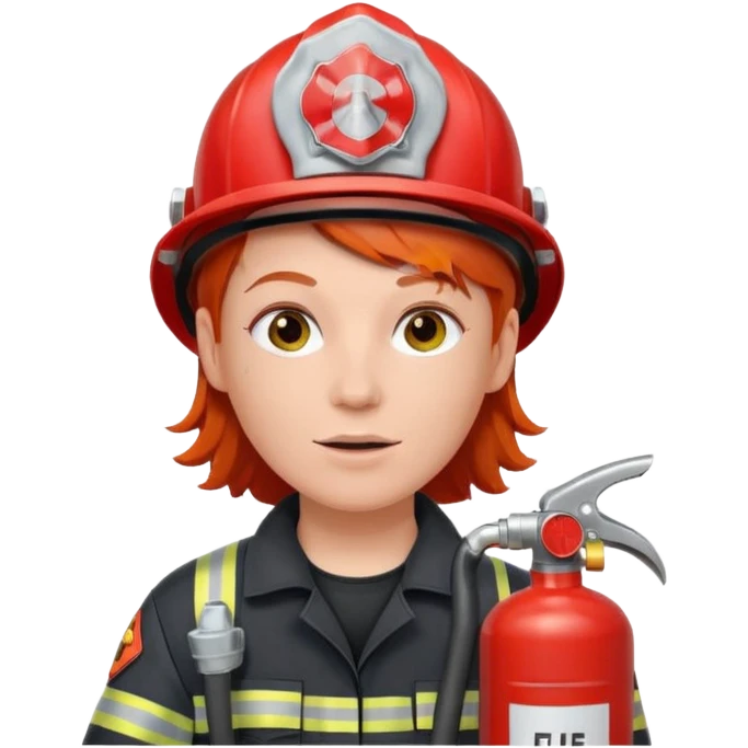 red haired Firefighter with respiratory protection with fire extinguisher emoji