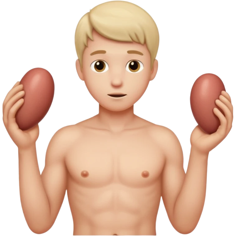 Nude man, penis, testicles, boyish emoji