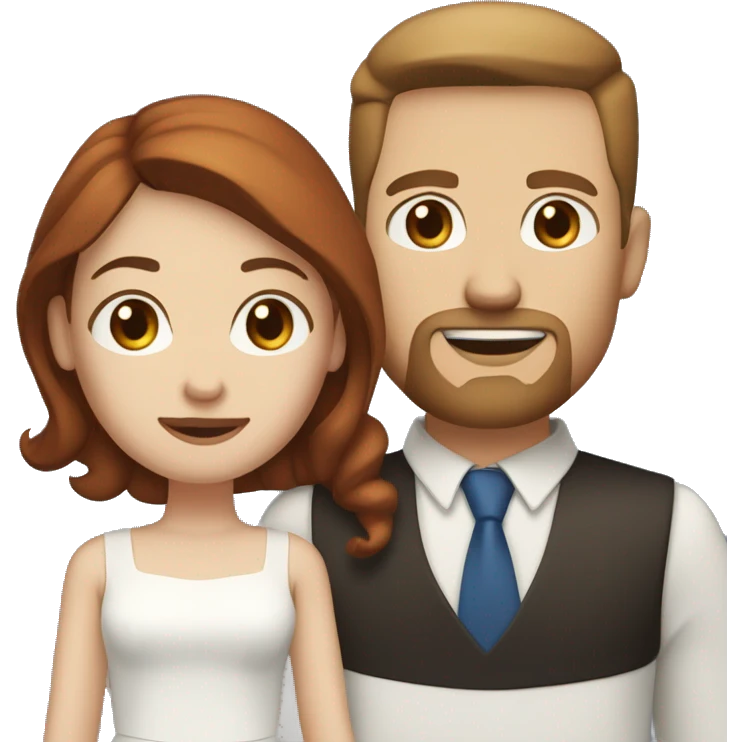 a white man with blue eyes, medium length light brown hair, goatee, and a girl with dark red hair, brown eyes, married emoji