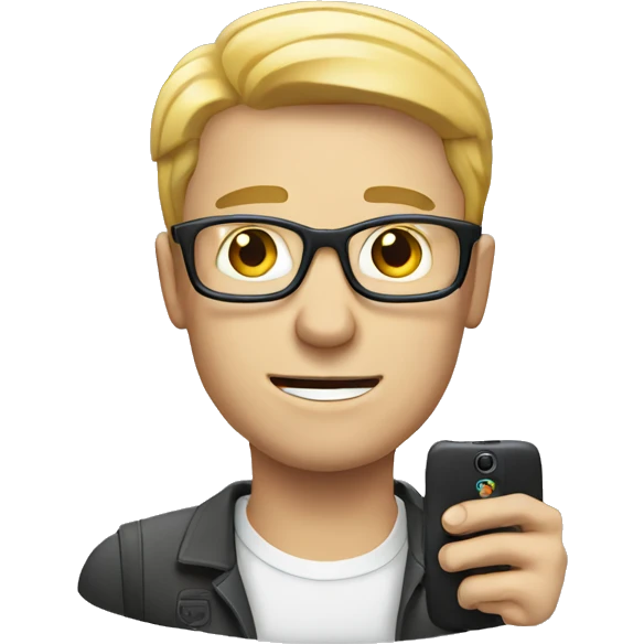 A white man holding a mobile phone emoji