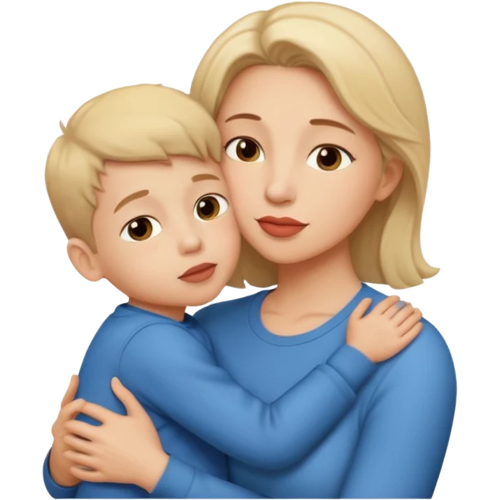 A mother and her young son hug and kiss on the lips. emoji