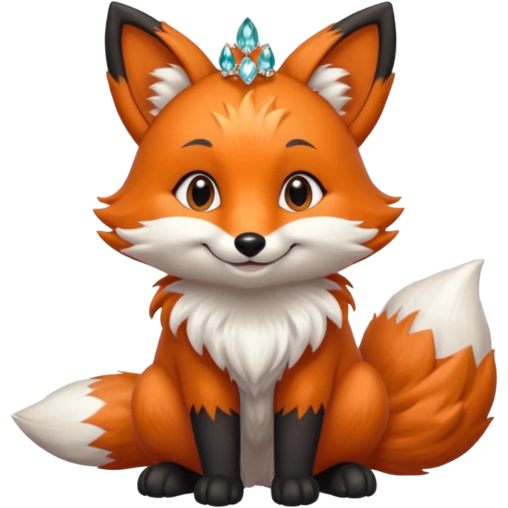 Floofy the Creampuff fox blackish gray fur color chubby Black paws orange color 3 tailsCrystals on the head, tails and Back emoji