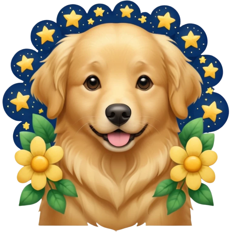 собака з квітами та зірками emoji