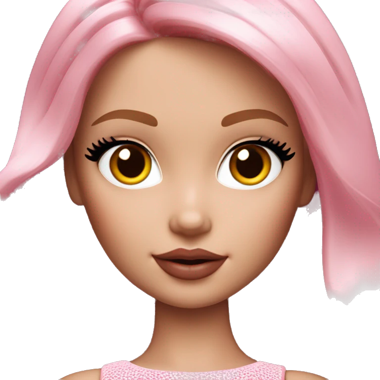 Glam barbie with brown eyes, pink plumped lips, red coloured hair and pale skin emoji