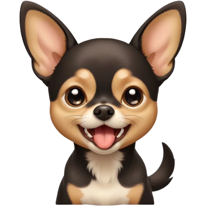 A high-resolution digital illustration of a cute black and tan chihuahua with big eyes yawning. portrait in a clean,realistic style emoji