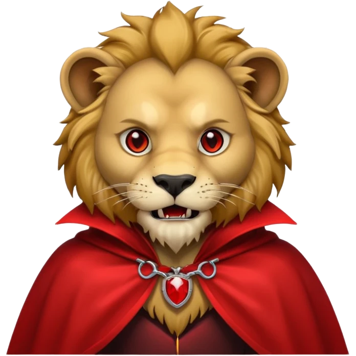 Vampire animal, lion in red collar cloak, red eye, fangs emoji