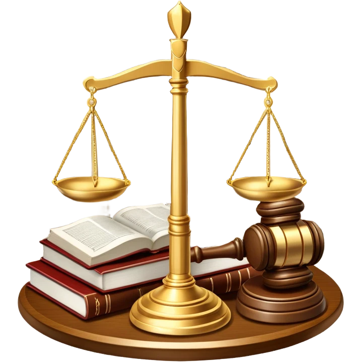 An icon featuring scales of justice, a gavel, and a legal book, symbolizing the study of law. The design includes courthouse pillars in the background, representing authority and legal systems. Transparent background highlights the principles of justice, order, and legal education. emoji