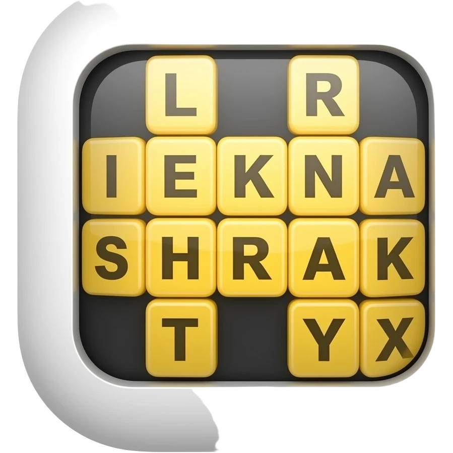 “Apple emoji style crossword puzzle app logo, clean rounded square icon, white background, black crossword grid, a few filled yellow letter tiles, soft shadows, minimal, glossy 3D emoji look emoji