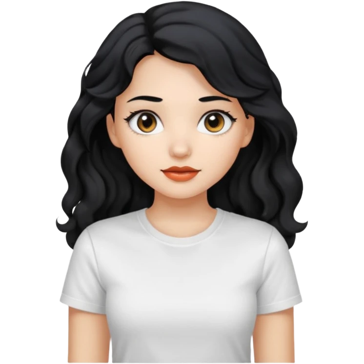 Beautiful girl,Black hair,wavy hair long hair,Black eyes, white T-shirt emoji