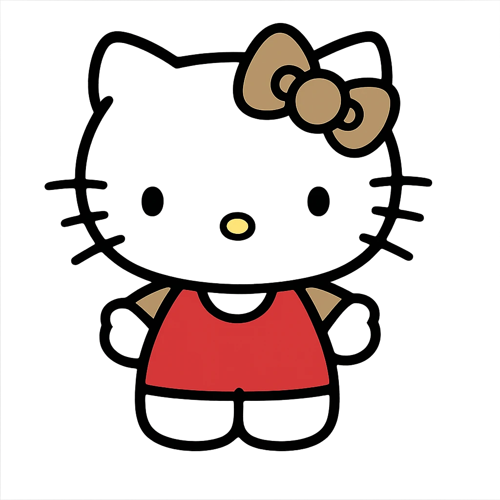 Change Hello Kitty's bow to light brown, keep the rest classic and simple, no background. Maintain the classic Hello Kitty style with a simple and clean look. emoji