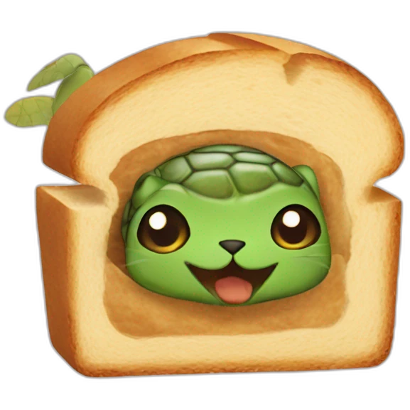 Turtle as a cat inside a slice of bread emoji