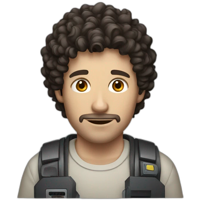 white man with short dark curly hair playing a computer game emoji